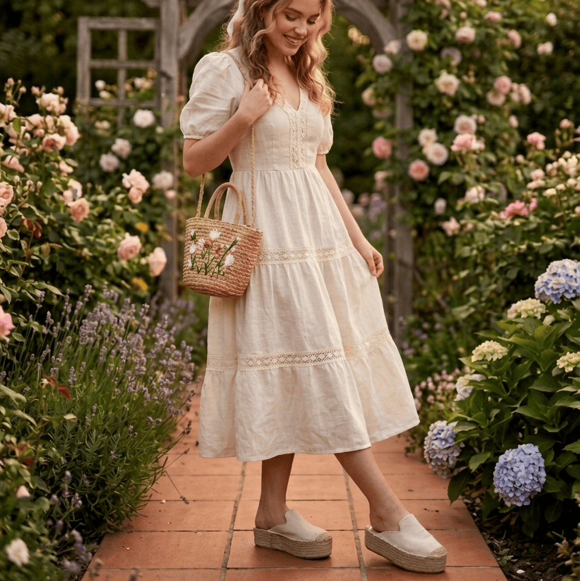 Alpargatas planas Mule Alma Beige, zueco destalonado con moño para mujer.
